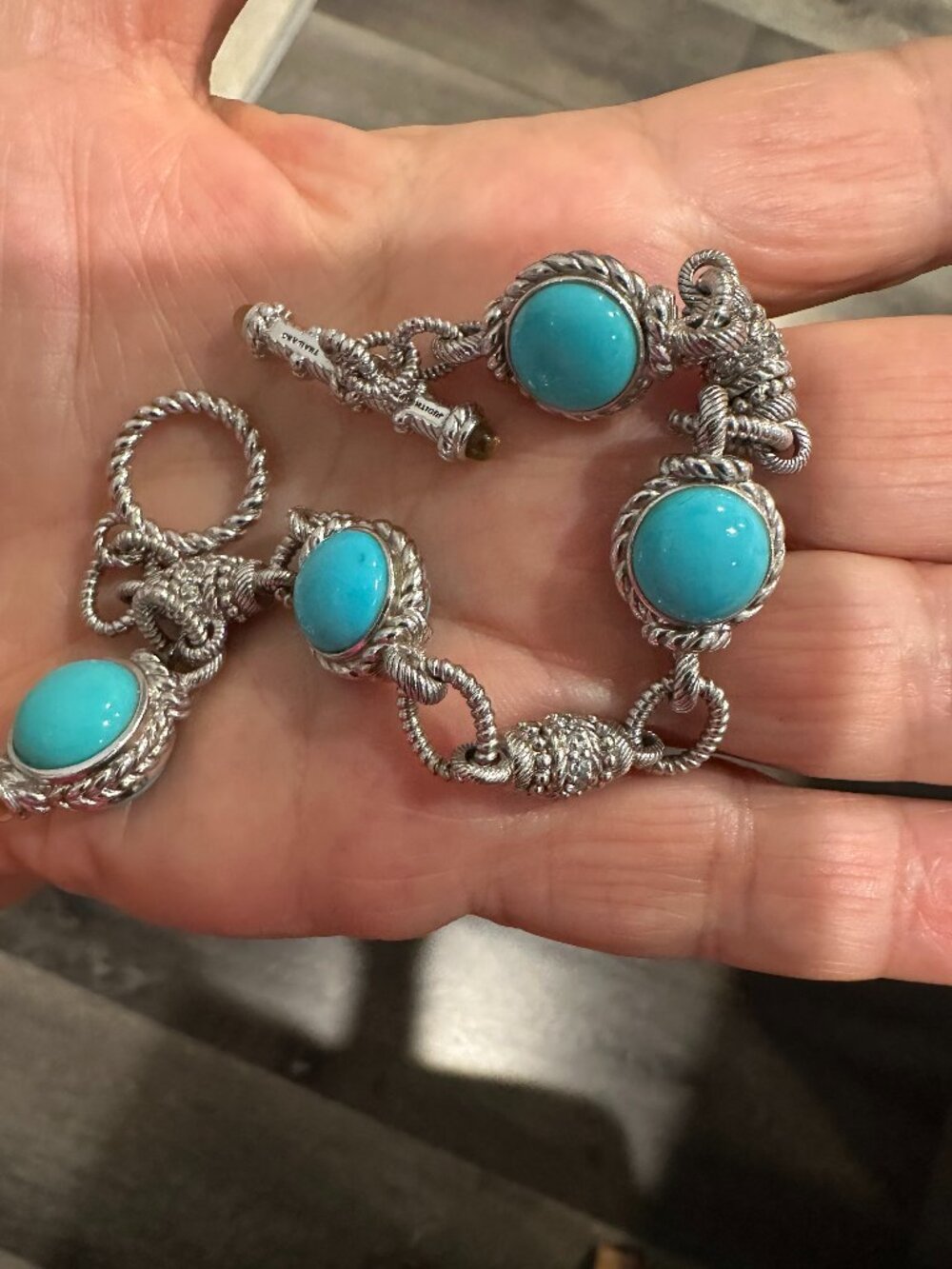 Judith Ripka Turquoise Sleeping Beauty 7.5" Toggle Bracelet with Charm 33g. - Picture 12 of 15